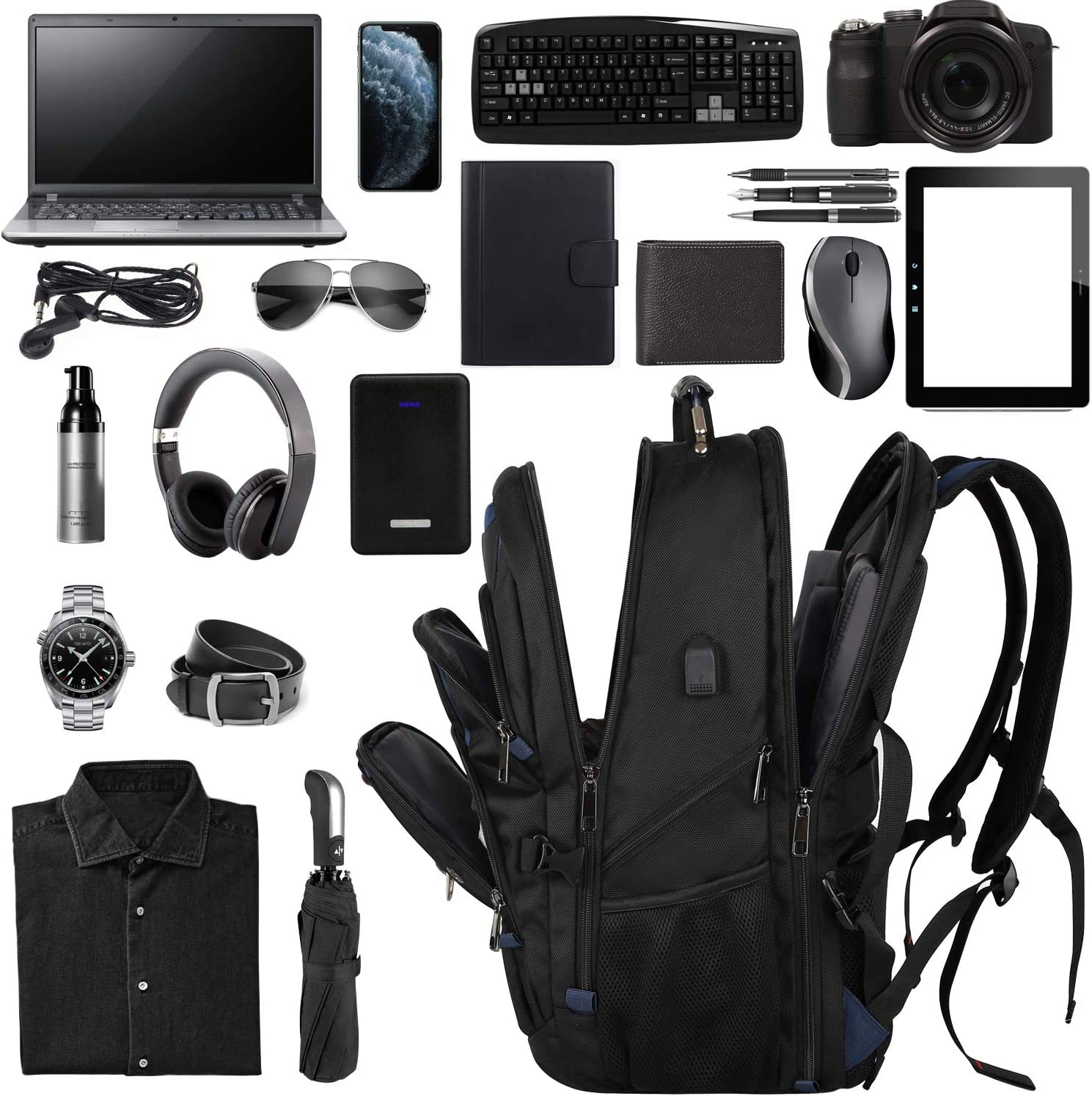 18.4 Laptop Backpack for Men, 55L Extra Large Gaming Laptops Backpack with USB Charger Port, TSA Friendly Flight Approved RFID Anti-theft Pocket, Water Resistant Suiltable for Travel Business Work - Image 6
